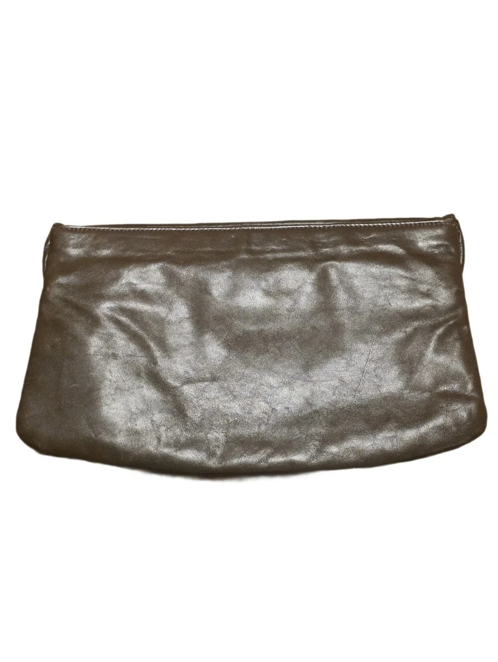 Vintage Mid- Century Brown Leather Ruched Clutch Bag EUC